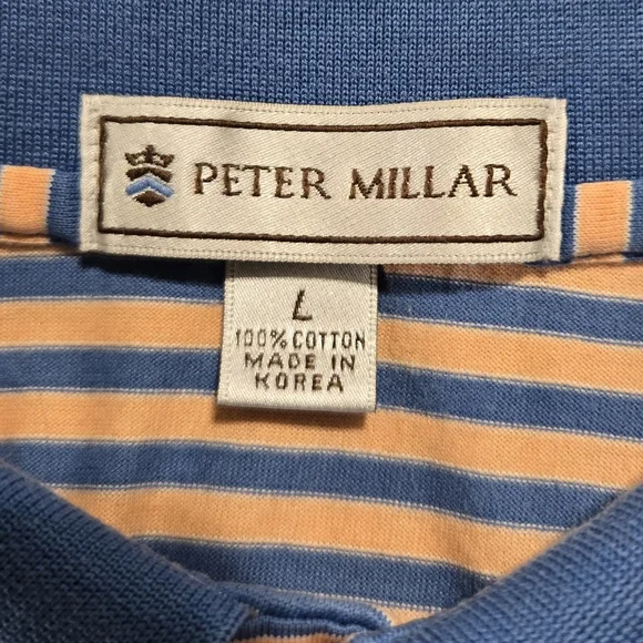 Peter Millar Striped Polo Shirt Men's Size Large 100% Cotton - Picture 3 of 5